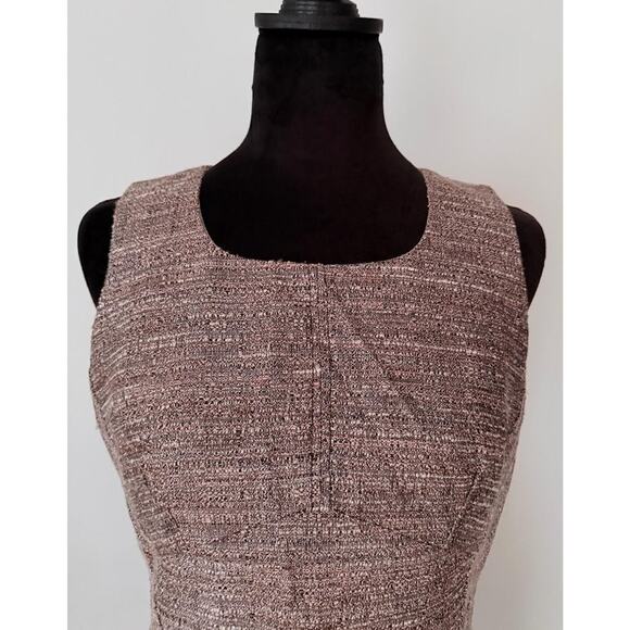 Worthington Dress Women's 8 Brown Pink Tweed Sheath Sleeveless Exposed Back Zip - Picture 9 of 16